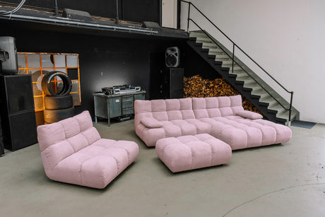 KAWOLA Sitzgruppe VIVIEN Ecksofa Drehsessel Hockerbank Feincord rosa, Rechts