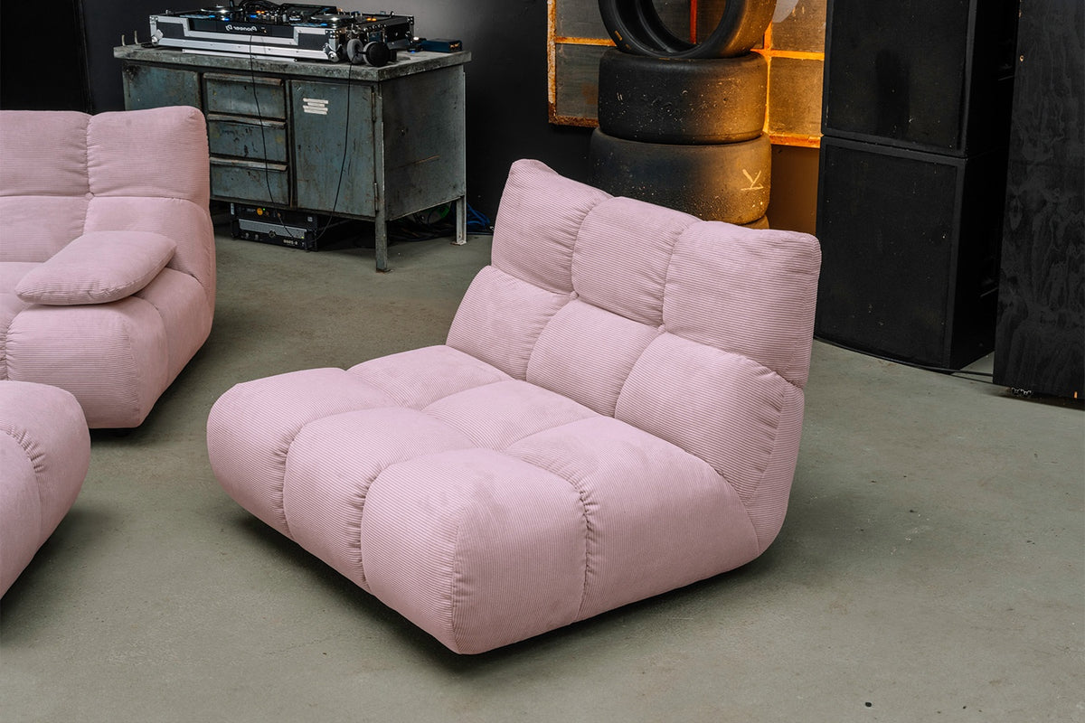 KAWOLA Sitzgruppe VIVIEN Ecksofa Drehsessel Hockerbank Feincord rosa