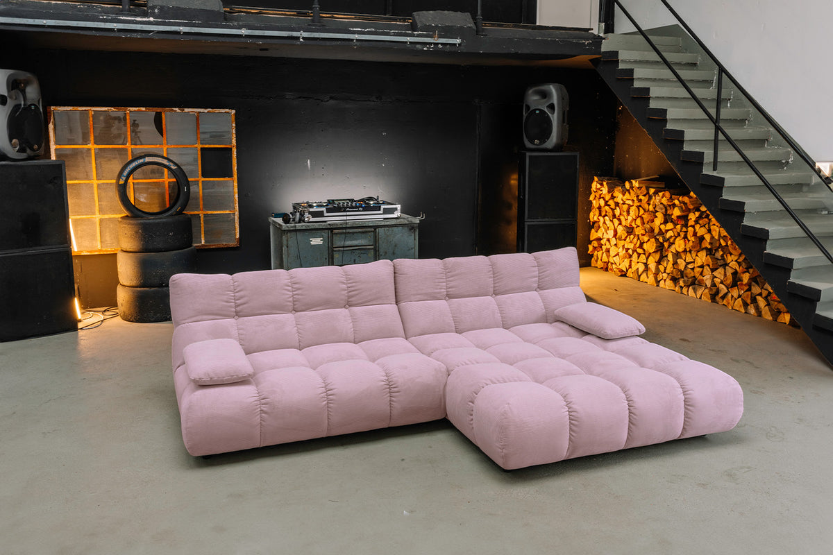 KAWOLA Sitzgruppe VIVIEN Ecksofa Drehsessel Hockerbank Feincord rosa