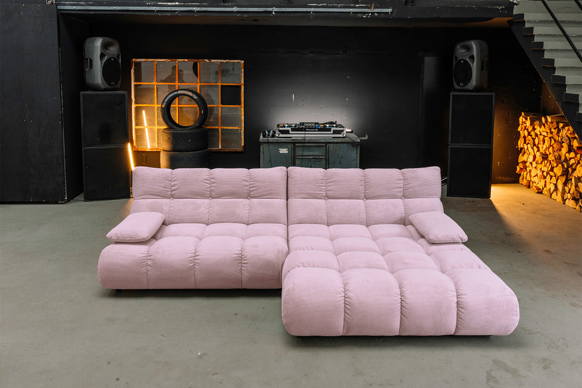KAWOLA Sitzgruppe VIVIEN Ecksofa Drehsessel Hockerbank Feincord rosa