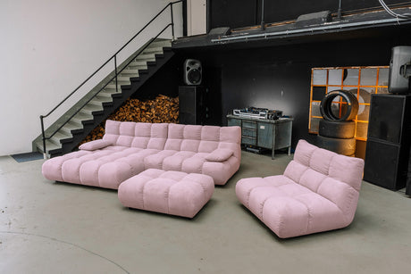 KAWOLA Sitzgruppe VIVIEN Ecksofa Drehsessel Hockerbank Feincord rosa, Links