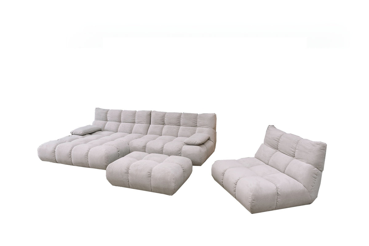 KAWOLA Sitzgruppe VIVIEN Ecksofa Drehsessel Hockerbank Feincord silber