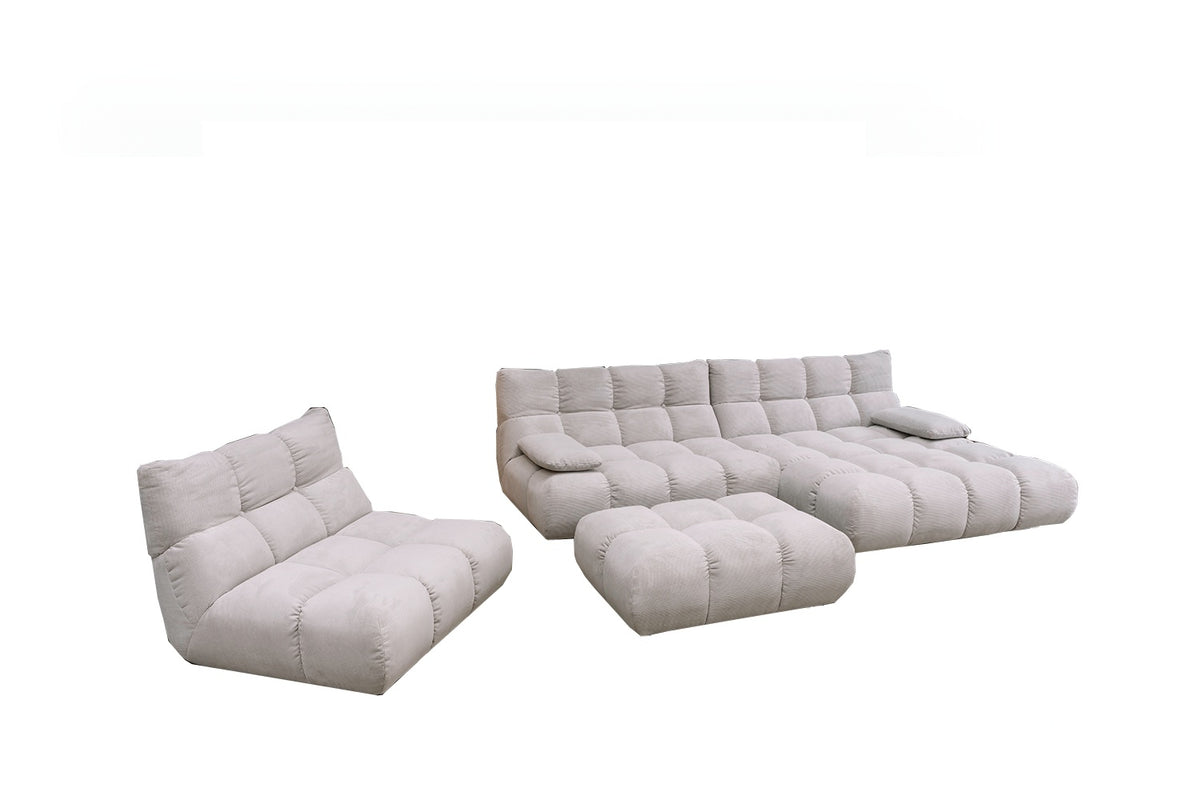 KAWOLA Sitzgruppe VIVIEN Ecksofa Drehsessel Hockerbank Feincord silber