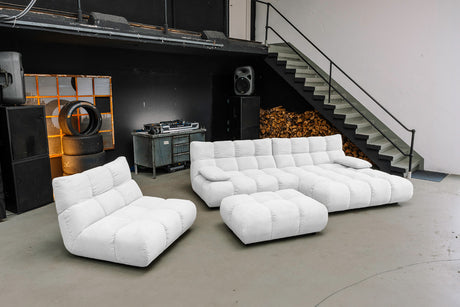 KAWOLA Sitzgruppe VIVIEN Ecksofa Drehsessel Hockerbank Feincord weiß, Rechts