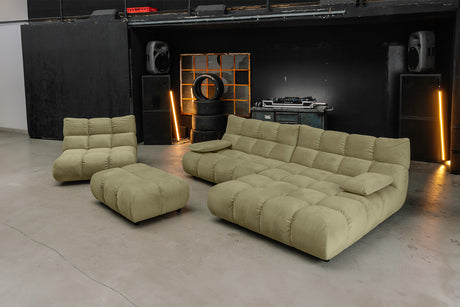 KAWOLA Sitzgruppe VIVIEN Ecksofa Drehsessel Hockerbank Velvet oliv