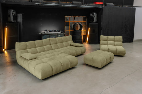 KAWOLA Sitzgruppe VIVIEN Ecksofa Drehsessel Hockerbank Velvet oliv, Links