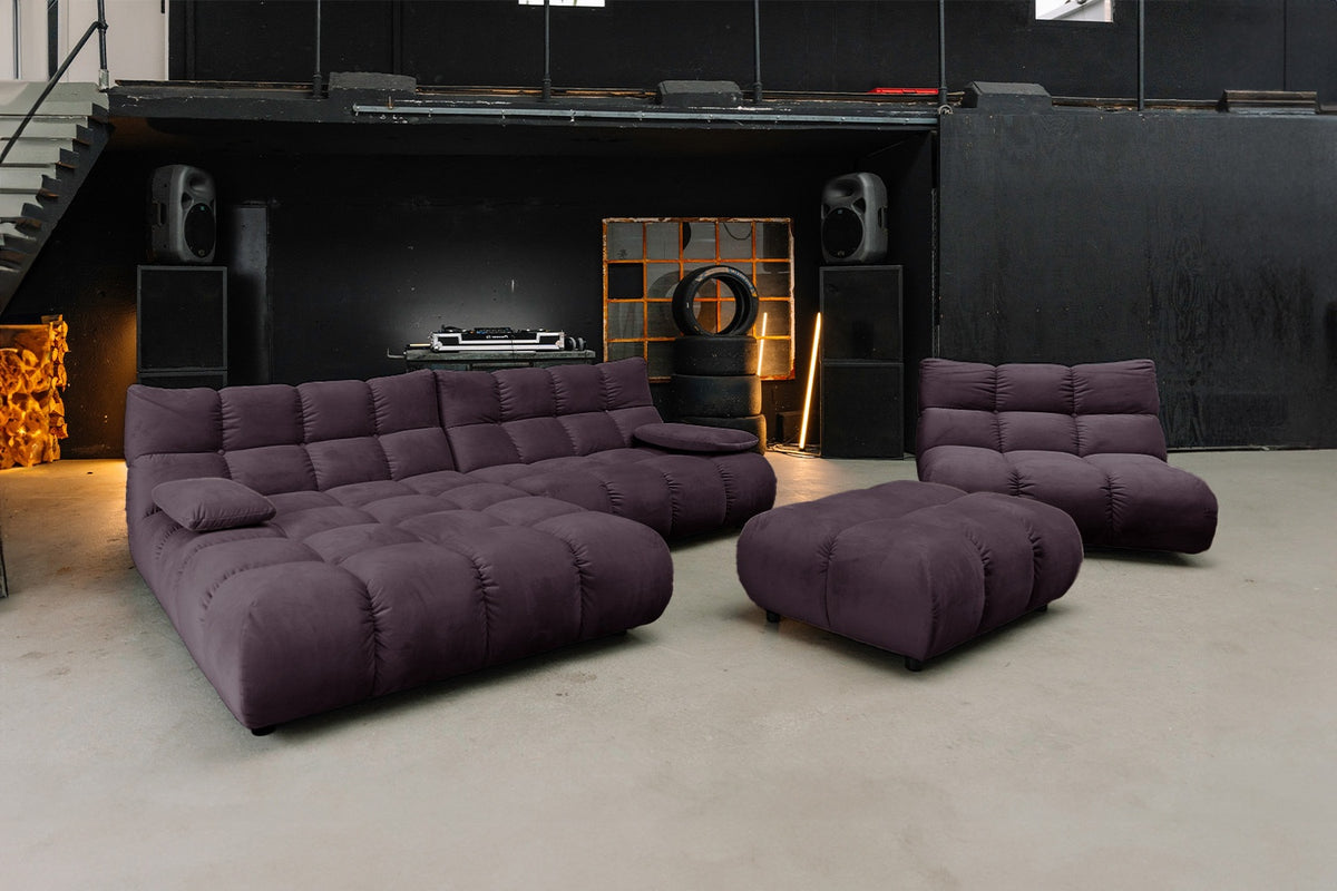 KAWOLA Sitzgruppe VIVIEN Ecksofa Drehsessel Hockerbank Velvet purple