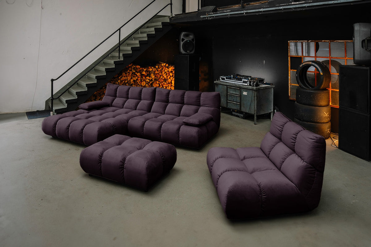 KAWOLA Sitzgruppe VIVIEN Ecksofa Drehsessel Hockerbank Velvet purple