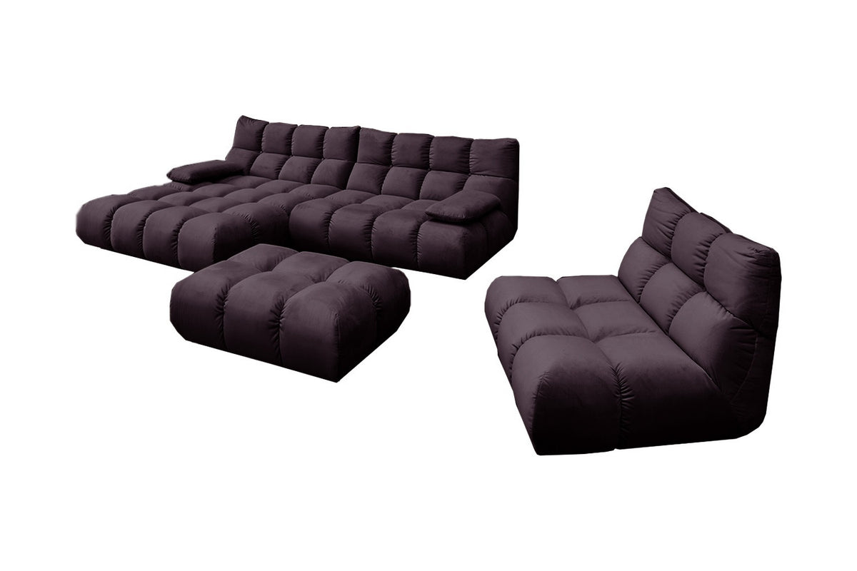 KAWOLA Sitzgruppe VIVIEN Ecksofa Drehsessel Hockerbank Velvet purple