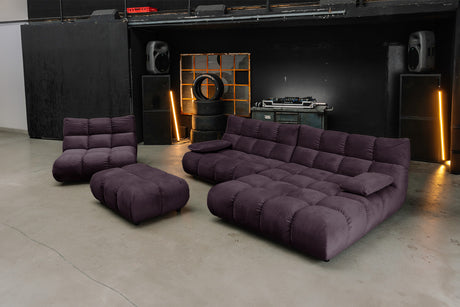 KAWOLA Sitzgruppe VIVIEN Ecksofa Drehsessel Hockerbank Velvet purple