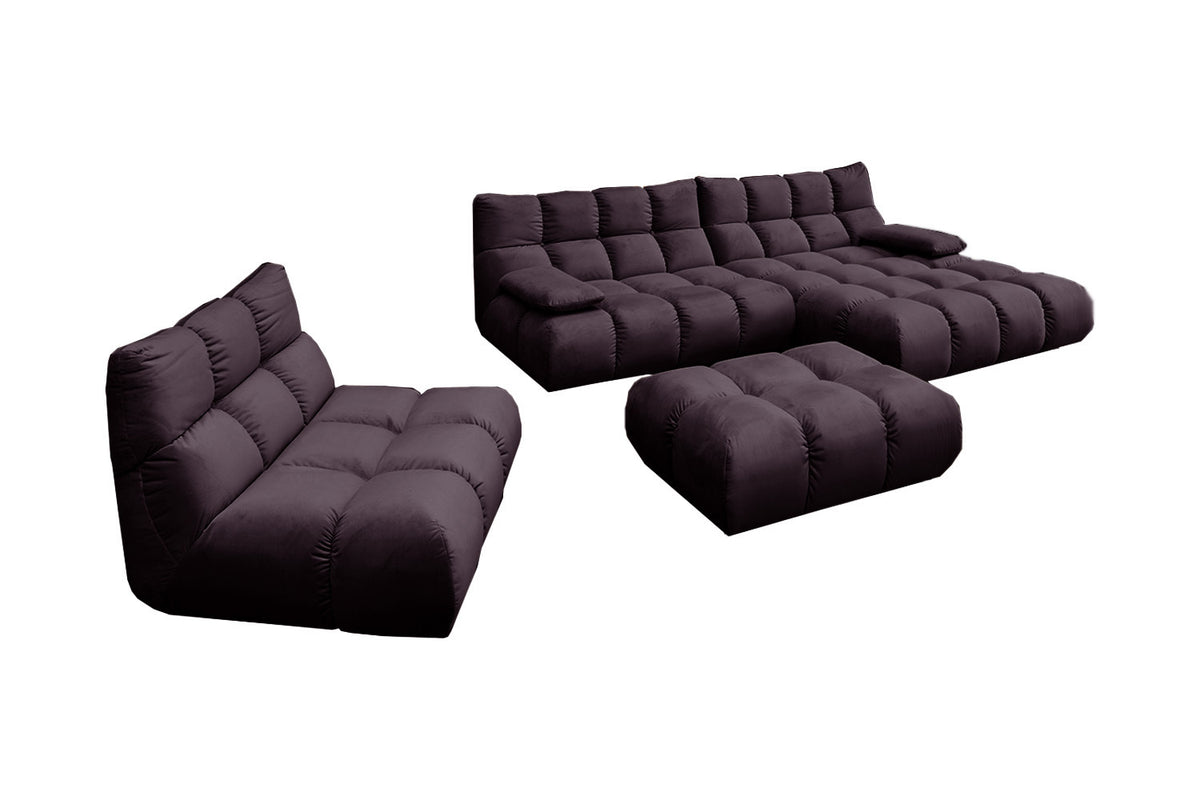 KAWOLA Sitzgruppe VIVIEN Ecksofa Drehsessel Hockerbank Velvet purple