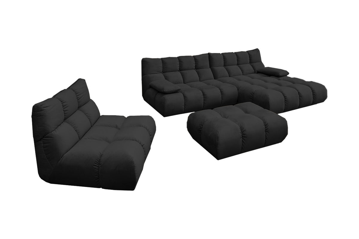 KAWOLA Sitzgruppe VIVIEN Ecksofa Drehsessel Hockerbank Velvet schwarz