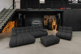 KAWOLA Sitzgruppe VIVIEN Ecksofa Drehsessel Hockerbank Velvet schwarz