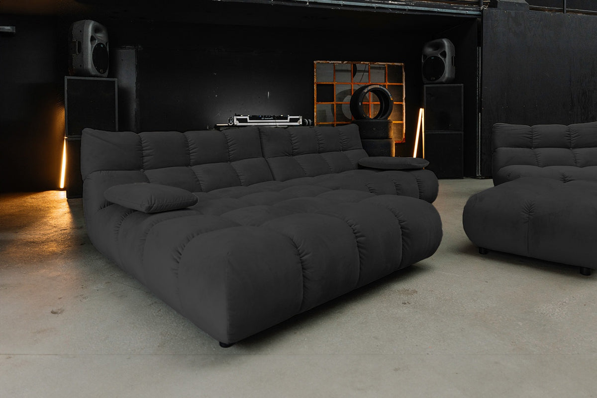 KAWOLA Sitzgruppe VIVIEN Ecksofa Drehsessel Hockerbank Velvet schwarz