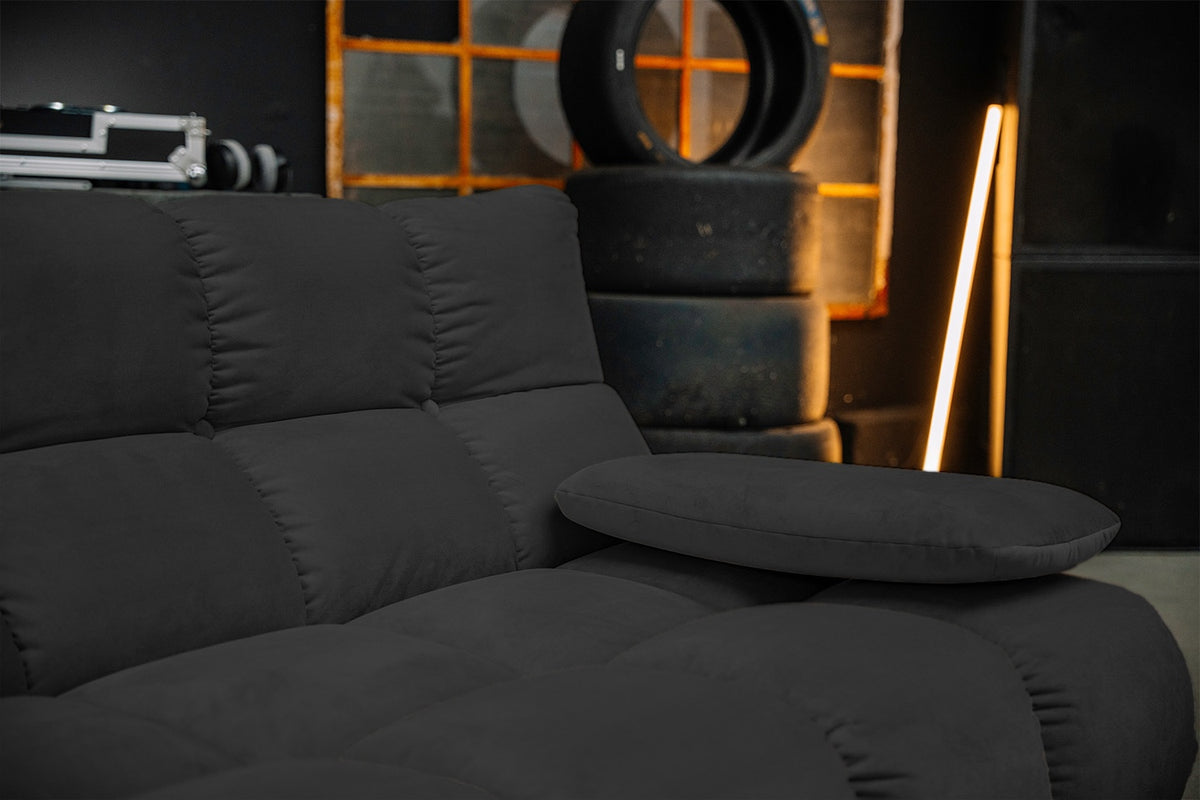 KAWOLA Sitzgruppe VIVIEN Ecksofa Drehsessel Hockerbank Velvet schwarz