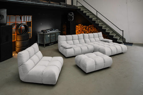KAWOLA Sitzgruppe VIVIEN Ecksofa Drehsessel Hockerbank Velvet silber, Rechts