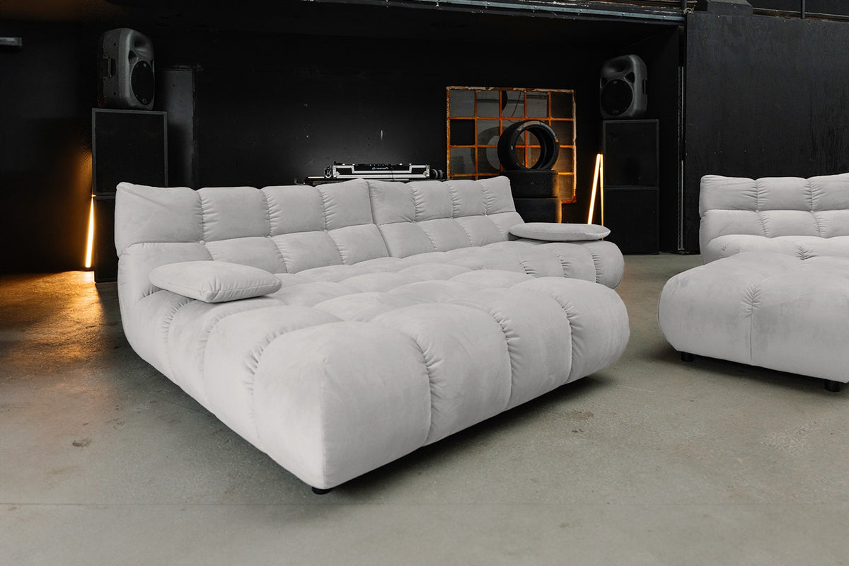 KAWOLA Sitzgruppe VIVIEN Ecksofa Drehsessel Hockerbank Velvet silber