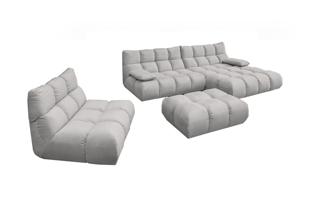 KAWOLA Sitzgruppe VIVIEN Ecksofa Drehsessel Hockerbank Velvet silber