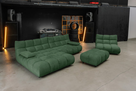 KAWOLA Sitzgruppe VIVIEN Ecksofa Drehsessel Hockerbank Velvet smaragd, Links