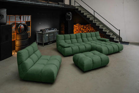 KAWOLA Sitzgruppe VIVIEN Ecksofa Drehsessel Hockerbank Velvet smaragd, Rechts