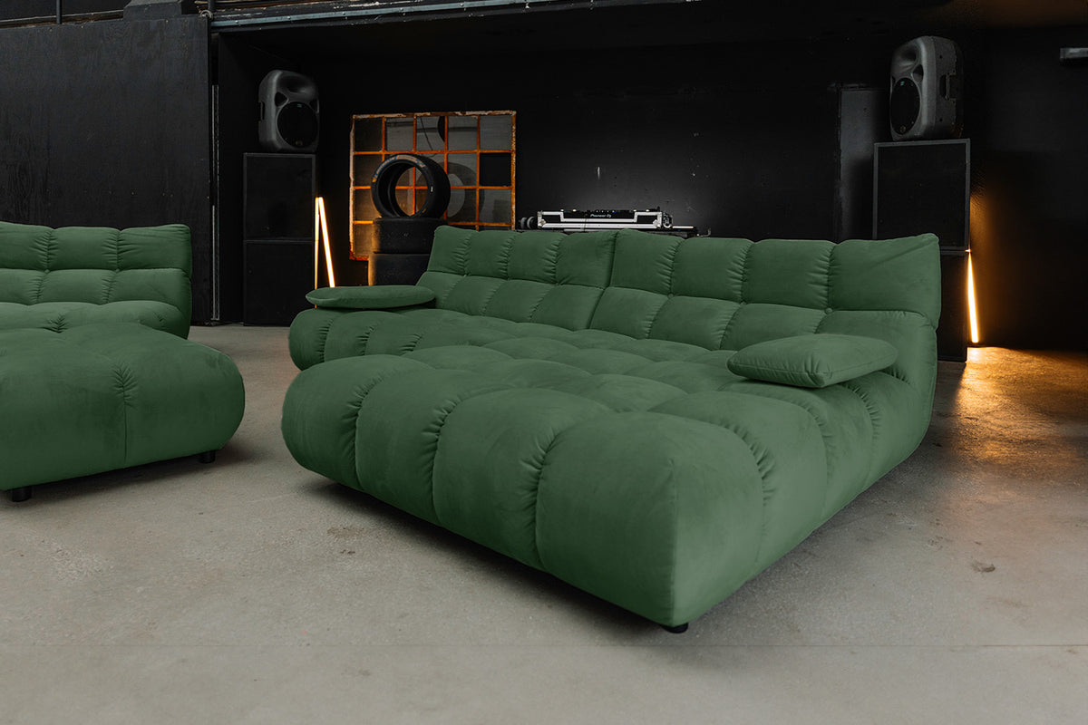 KAWOLA Sitzgruppe VIVIEN Ecksofa Drehsessel Hockerbank Velvet smaragd
