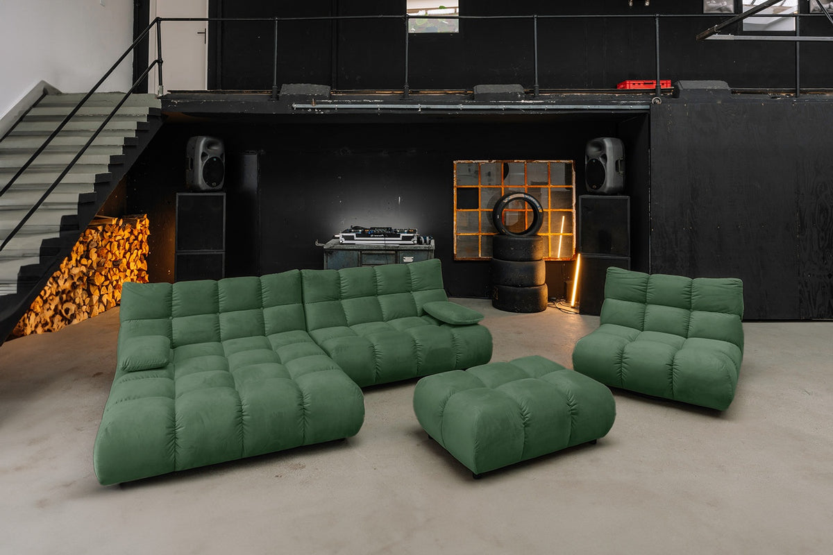 KAWOLA Sitzgruppe VIVIEN Ecksofa Drehsessel Hockerbank Velvet smaragd