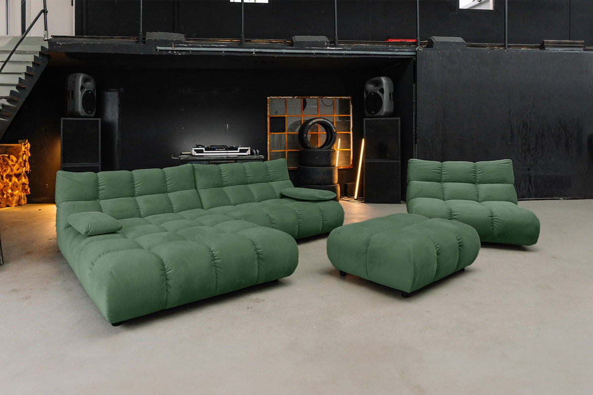 KAWOLA Sitzgruppe VIVIEN Ecksofa Drehsessel Hockerbank Velvet smaragd