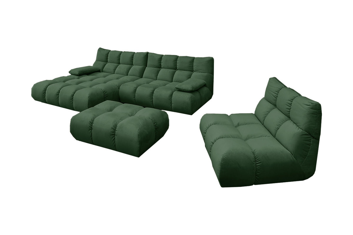 KAWOLA Sitzgruppe VIVIEN Ecksofa Drehsessel Hockerbank Velvet smaragd