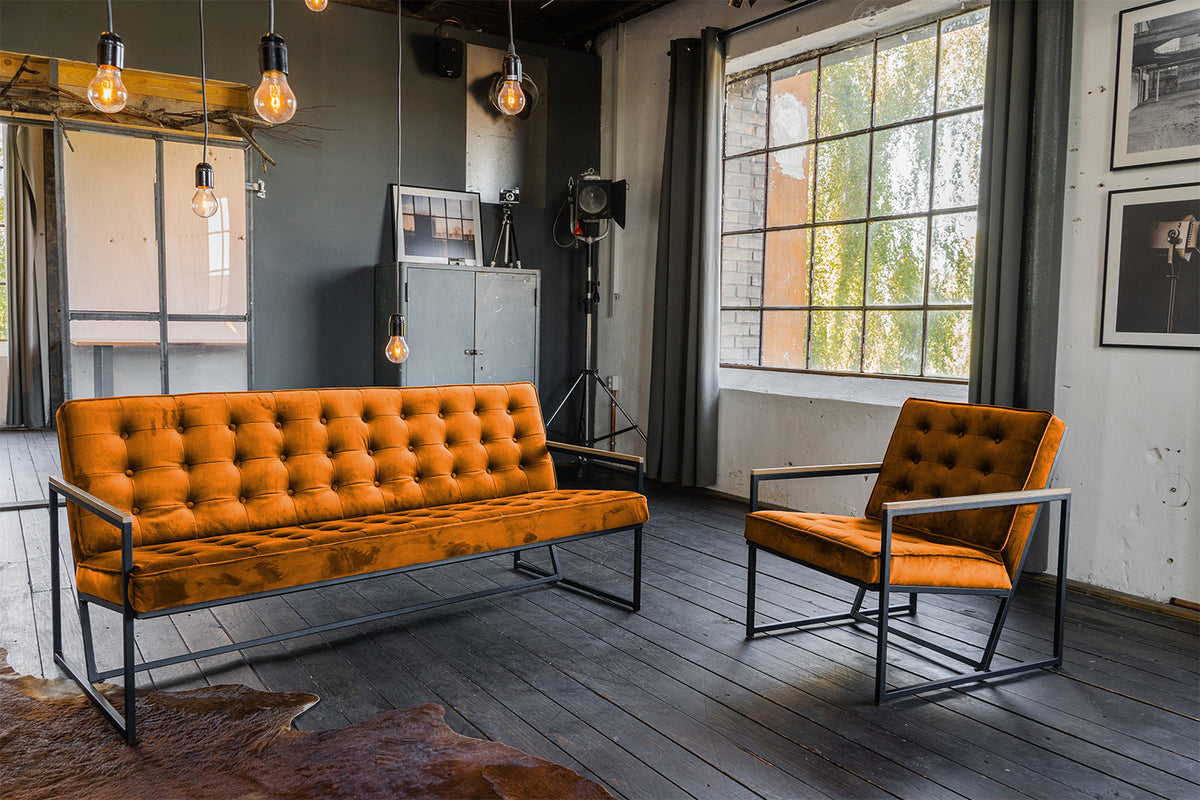 KAWOLA Sofa ARLY Polsterbank Bezug Velvet cognac