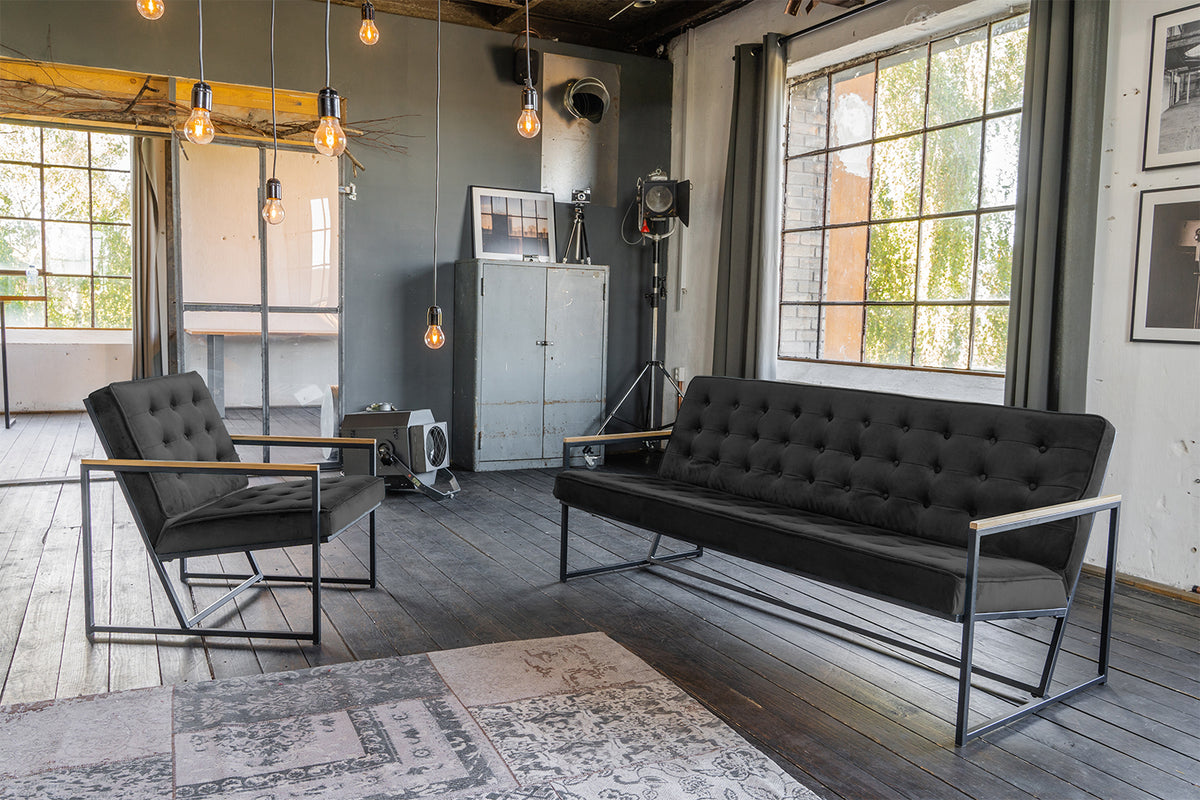 KAWOLA Sofa ARLY Polsterbank Bezug Velvet schwarz
