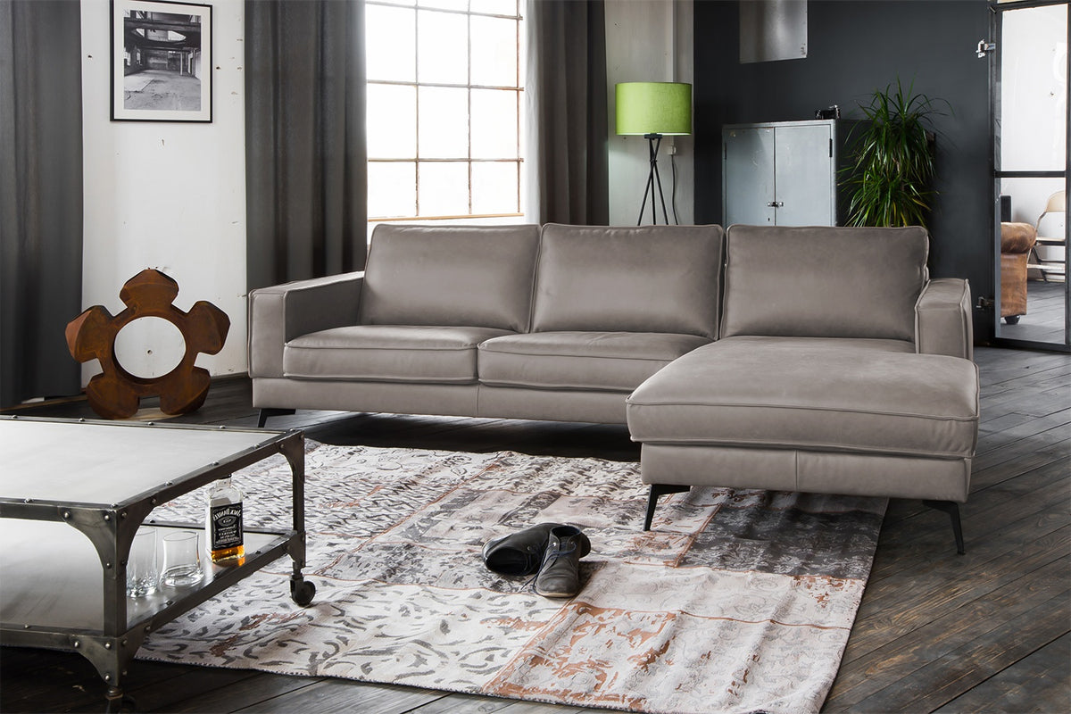 KAWOLA Sofa BLOOM Ecksofa Leder hellgrau