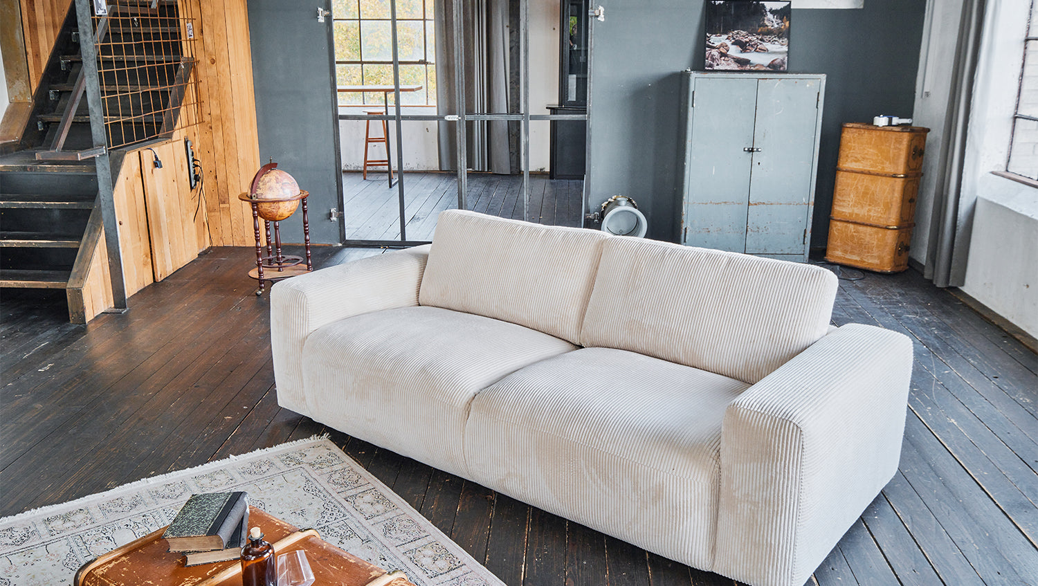 KAWOLA Sofa BODHI 3-Sitzer Cord cremeweiß