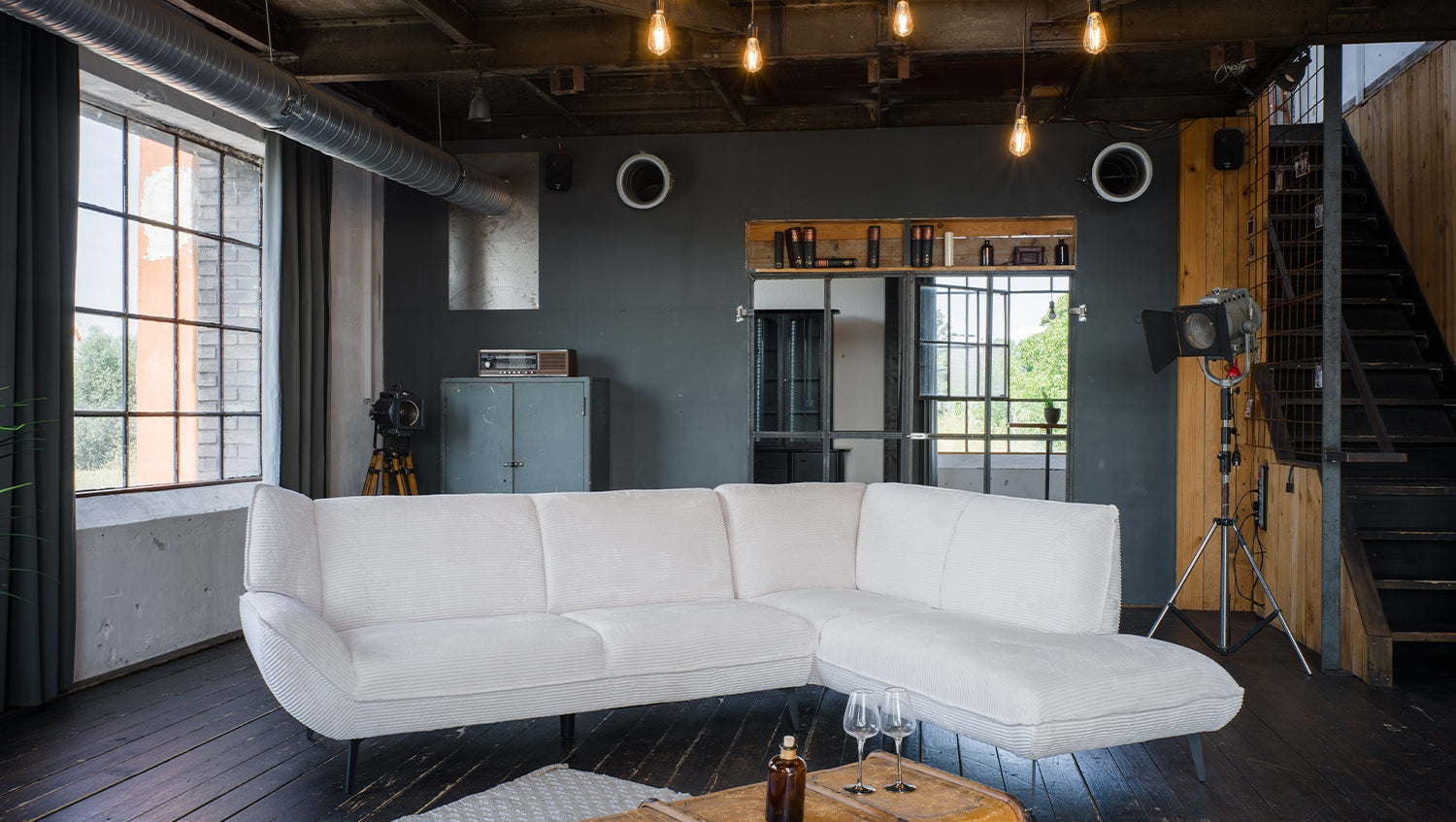 KAWOLA Sofa CALLA Ecksofa Cord cremeweiß Recamiere rechts