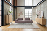 KAWOLA Sofa CANE Schlafsofa Daybed Stoff lila, mit 2 Armlehnkissen