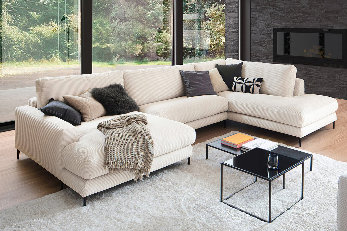 KAWOLA Sofa CARA Wohnlandschaft U-Form Cord cremeweiß