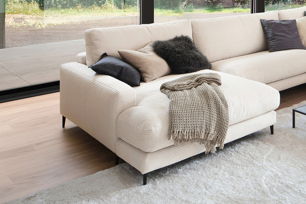KAWOLA Sofa CARA Wohnlandschaft U-Form Cord cremeweiß