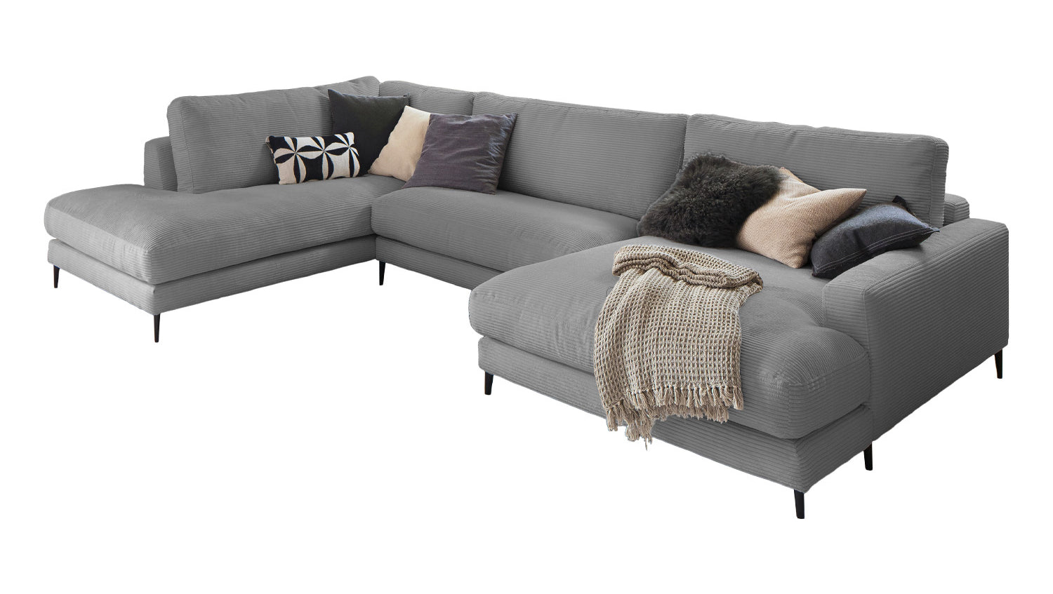 KAWOLA Sofa CARA Wohnlandschaft U-Form Cord grau