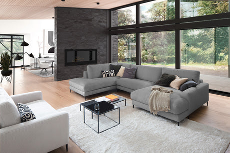 KAWOLA Sofa CARA Wohnlandschaft U-Form Cord grau, Rechts