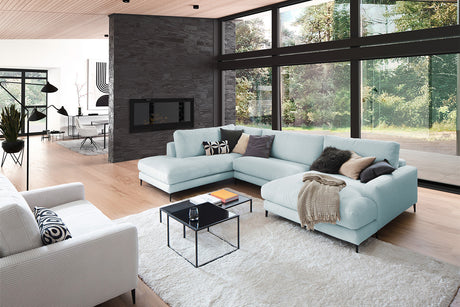 KAWOLA Sofa CARA Wohnlandschaft U-Form Cord hellblau, Rechts