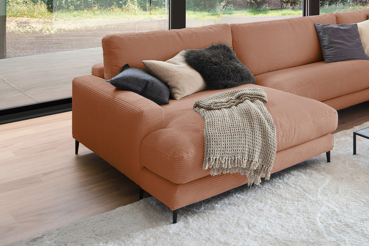 KAWOLA Sofa CARA Wohnlandschaft U-Form Cord rost