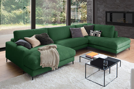 KAWOLA Sofa CARA Wohnlandschaft U-Form Cord smaragd
