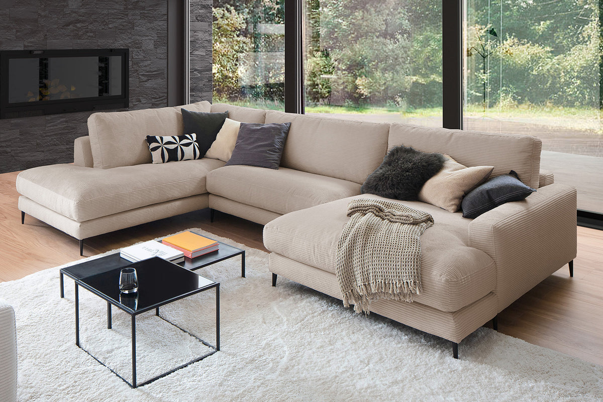 KAWOLA Sofa CARA Wohnlandschaft U-Form Cord taupe