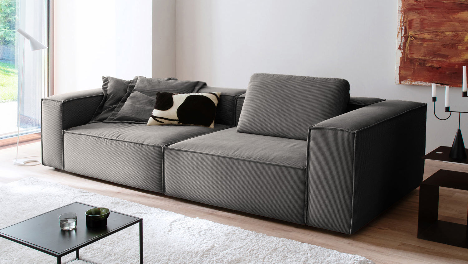 KAWOLA Sofa CARMO 3-Sitzer Feincord anthrazit