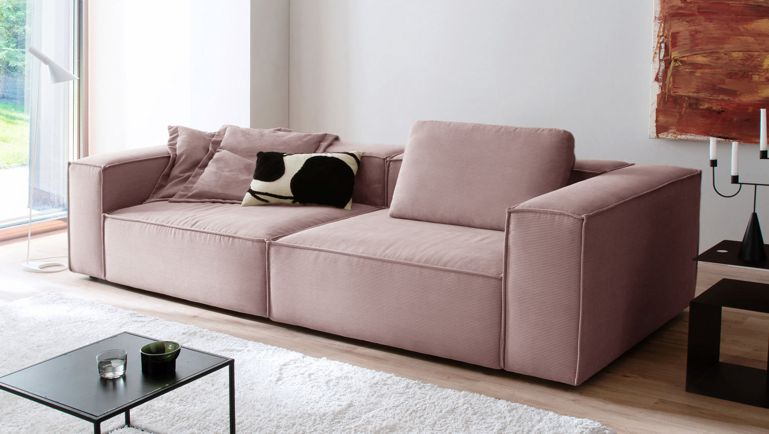KAWOLA Sofa CARMO 3-Sitzer Feincord rosa