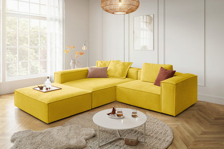 KAWOLA Sofa CARMO Ecksofa Stoff gelb, Links, Mit Fußhocker