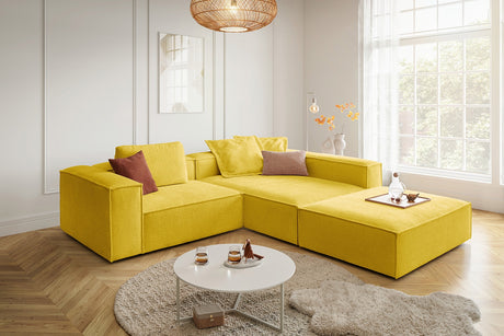 KAWOLA Sofa CARMO Ecksofa Stoff gelb, Rechts, Mit Fußhocker