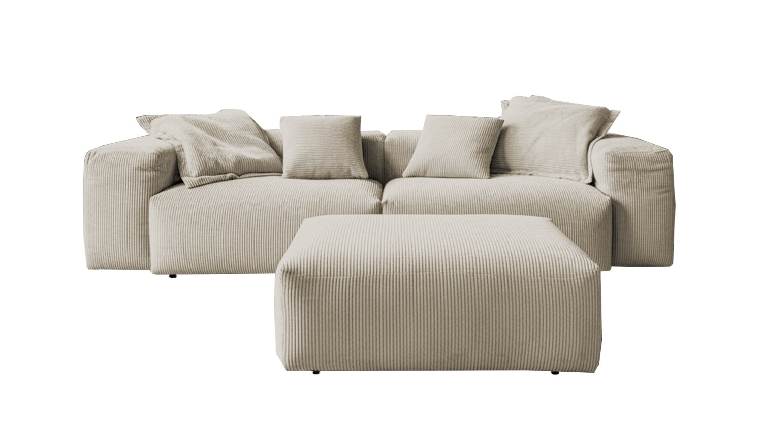 KAWOLA Sofa CELESTE 4-Sitzer mit Hocker Cord cremeweiß