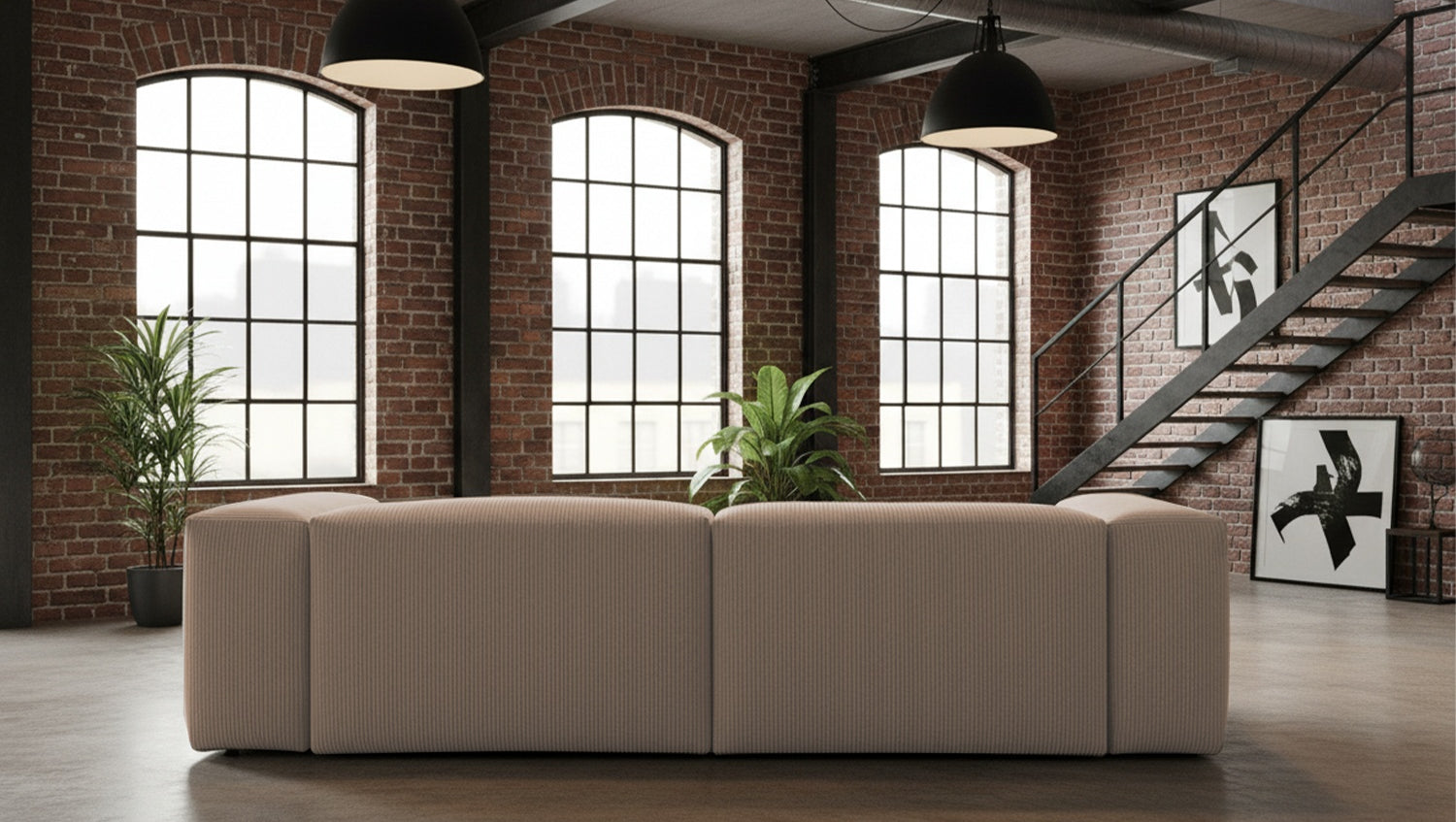 KAWOLA Sofa CELESTE 4-Sitzer mit Hocker Cord taupe
