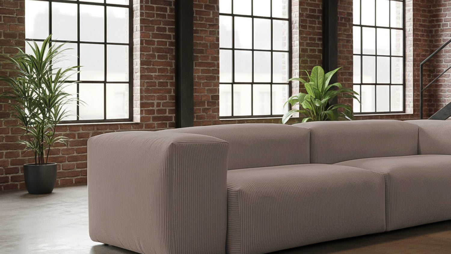KAWOLA Sofa CELESTE 4-Sitzer mit Hocker Cord taupe
