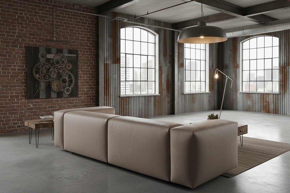 KAWOLA Sofa CELESTE 4-Sitzer mit Hocker Lederfaserstoff anthrazit